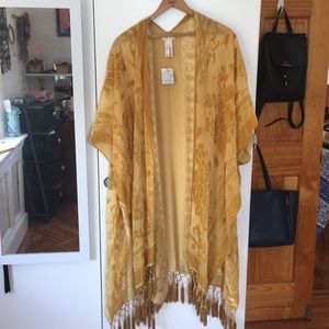 NWT Yellow with velvet shawl and fringe